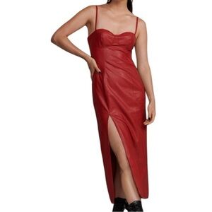 Nasty Gal Faux Leather Corset Bodycon Red Midi Dress NWTO Size 8